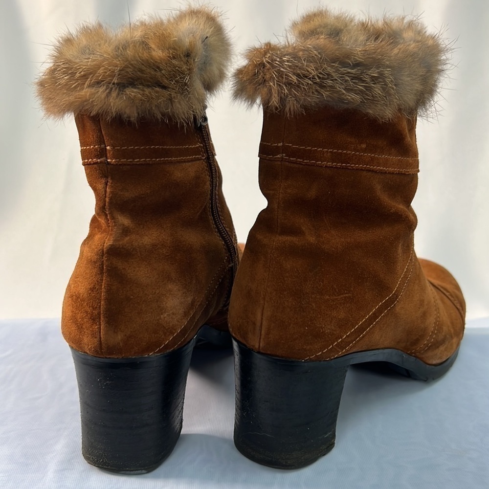 Brilliant Waterproof suede brown ankle boots with faux fur trim, rubber sole 10 - Picture 6 of 10